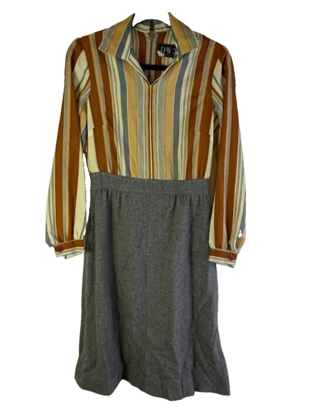 Vintage 70s Dress Dagger Collar Contast Hippy Disco USA